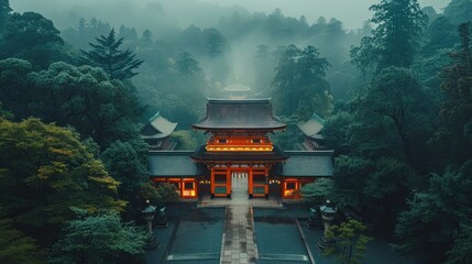 Wall Mural - Captivating aerial shot of the iconic Fushimi Inari Shrine gates winding up the hill