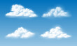 Realistic white clouds smoke set collection on blue sky background vector