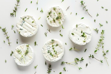 Wall Mural - Top view of tasty goat cheese with thyme