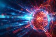 dynamic abstract nuclear fusion illustration with glowing lines and geometric shapes 3d render
