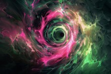 Dynamic Pink And Green Abstract Swirls Spiraling Into Mysterious Black Hole Mesmerizing Cosmic Texture Digital Art