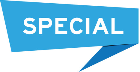 Sticker - Blue color speech banner with word special on white background