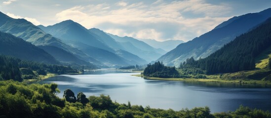 Canvas Print - Mountainous terrain with a serene lake