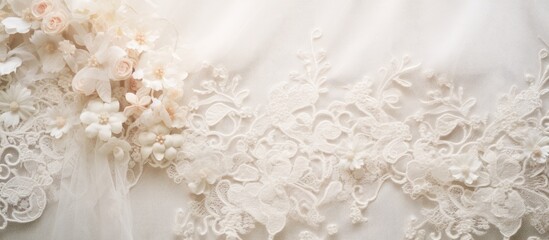 Canvas Print - wedding dress details: lace texture, veil, flowers