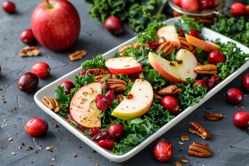 Poster - Vegan salad with apple cranberry kale pecan on plate