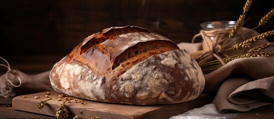 Canvas Print - A dark bread loaf on wooden surface