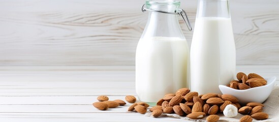 Sticker - Almond milk bottles and almonds on table