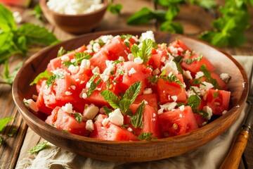 Wall Mural - Watermelon salad with feta and mint