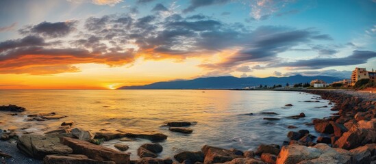 Canvas Print - Sunset view of rocks by ocean