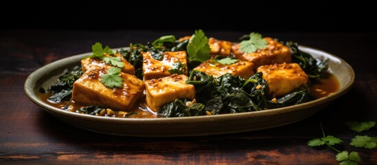 Poster - Homemade tofu and greens on a plate