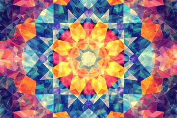 Wall Mural - futuristic geometric pattern with kaleidoscopic colors abstract digital art