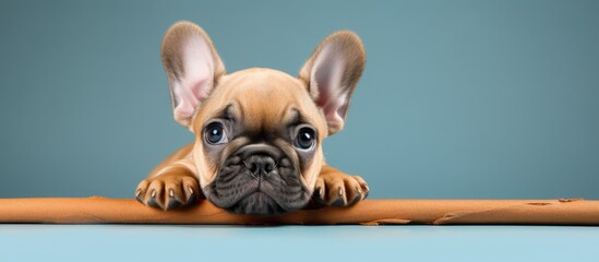 Poster - French bulldog pup resting on wooden beam