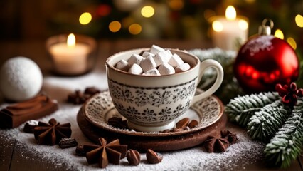 Wall Mural -  Cozy Christmas  Sugared Marshmallows in a Festive Cup