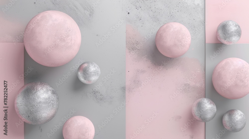 Abstract geometric background with large 3d shapes, light pastel pink ...
