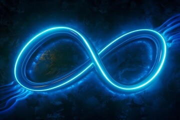Wall Mural - neon blue infinity symbol with glowing light trails on dark background abstract 3d illustration