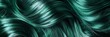 High-definition image of emerald green hair, glossy and shimmering, highlighting the unique color and detailed texture