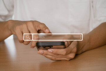 SEO search engine optimization. Businessman using smartphone with laptop searching browsing internet data Information networking from website.