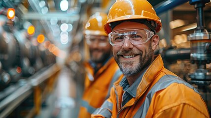 Wall Mural - A man in safety vest stands in front of a large industrial plant