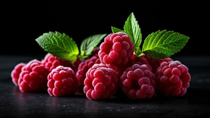 Sticker -  Fresh raspberries with mint leaves perfect for a summery dessert