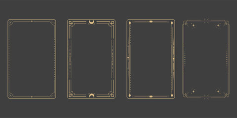 Wall Mural - line golden frame, celestiam minimal esoteric border, mystyc linear decoration with dots, corners is