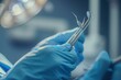A serene image of a dentist's gloved hands gently cradling examination tools, soft focus