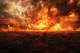 Fototapeta  - raging fire burns on barren ground dramatic inferno background digital art