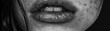 Black and white linear drawing of a woman with beautiful features. Banner of a beautiful girl with full lips and a beautiful face