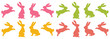 Silhouettes of easter bunnies isolated, no background. Set of different rabbits silhouettes for design use. Easter concept. Print