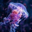 A glowing jellyfish with pink and purple tentacles