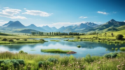 Canvas Print - Mountains and lake in a valley