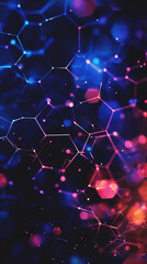 creative dark hexagon background, in style of blue and purple, futuristic tech and digital design background