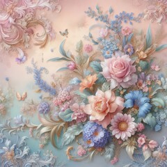  Whispers of Elegance: Pastel Florals and Baroque Whimsy