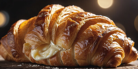 Wall Mural - croissant on a wooden table