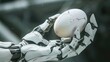 A soft robotic hand delicately holding a fragile egg without breaking it,