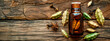 cardamom essential oil in a bottle. Selective focus.