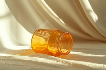 Wall Mural - Amber Glass Jar on Textured White Linen in Soft Light