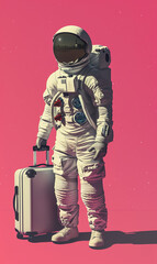 Wall Mural - astronaut in spacesuit and with baggage suitcase, space exploration and discovery concept, travel and journeys
