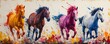 © Pittaya - Colorful horses galloping, a splash of paint in motion