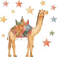 A Camel Is Wearing A Crown And Is Surrounded By Stars ,transparent Background