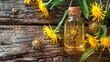 elecampane essential oil in a bottle. Selective focus.