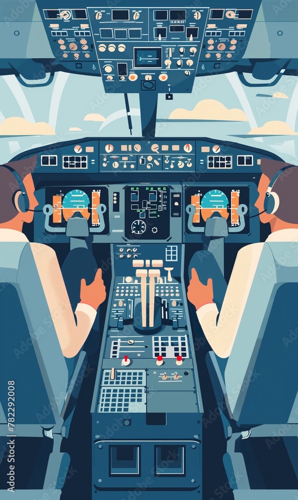 Stock-Illustration „back view of captain pilot and co-pilot in airplane ...