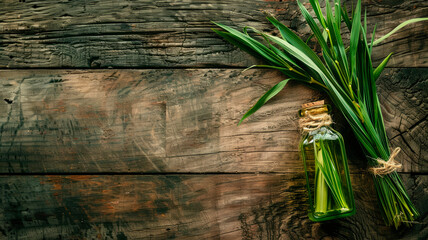 calamus essential oil in a bottle. Selective focus.