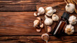 Garlic essential oil in a bottle. Selective focus.