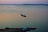 Fototapeta  - Boats anchored in the Sathanur reservoir. Sathanur Dam is one of the major dams in Tamil Nadu constructed across the Thenpennai River.