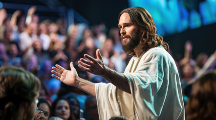 Wall Mural - Jesus Christ as a motivational speaker at some event for children