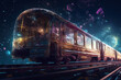 Surreal magic train in the astral space. Railway trip on the magic train with good aura.