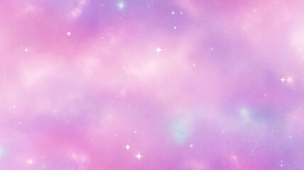 Wall Mural - Rainbow unicorn pastel background with glitter stars. Pink fantasy sky. Holographic space with bokeh. Fairy iridescent gradient backdrop. Vector	
