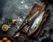 A chefs knife beside a fresh whole fish