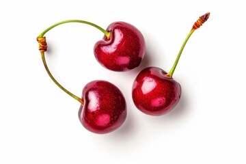 Wall Mural - red sweet cherry isolated on white background with clipping path . Top view. Flat lay . photo on white isolated background