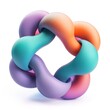 © evgenia_lo - A vibrant three-dimensional graphic of interlinked torus shapes in shades of teal, orange, and purple with a soft shadow.